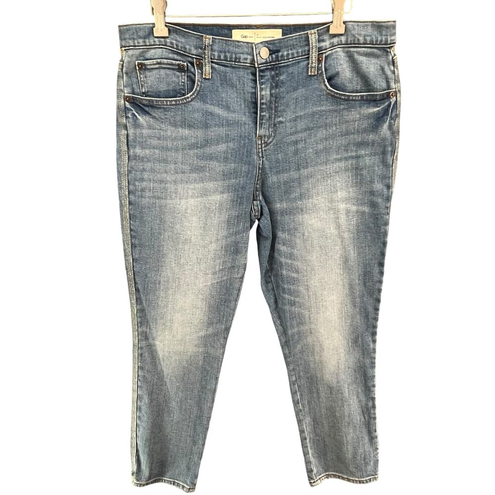 Gap‎ Best Girlfriend Ankle Jeans Womens 31 Indigo Blue Denim Gold Tuxedo Stripe